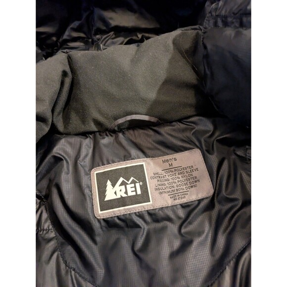 REI Goose Down Black Puffer Jacket with Hood Men's Medium - Picture 5 of 8